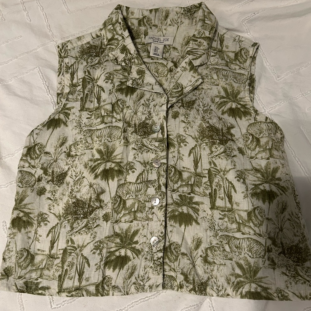 Rachel Zoe Olive Safari Print Button Down Shirt